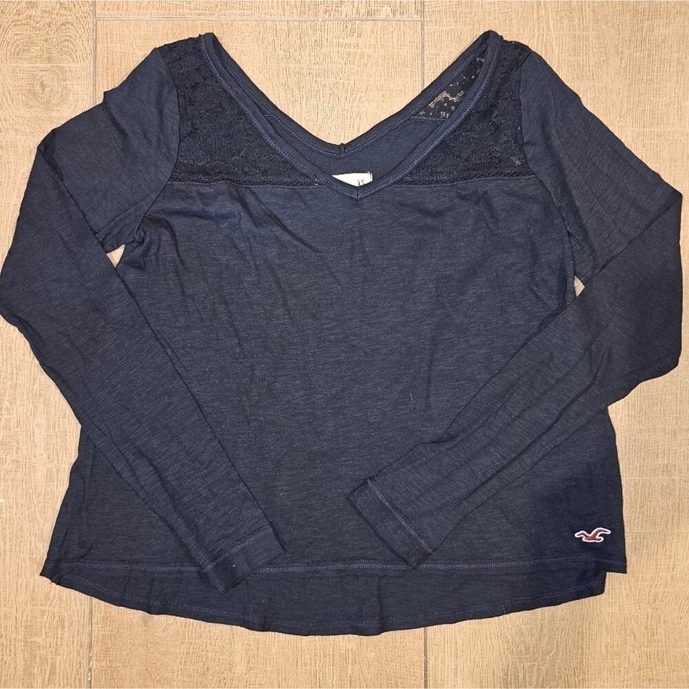 NWT Hollister Black V Neck Lace Top Long Sleeve XS